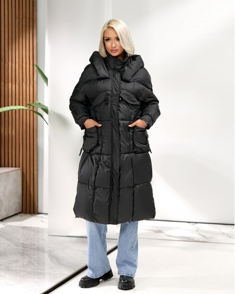 Пальто синтепон Fashion 8038 Чорний